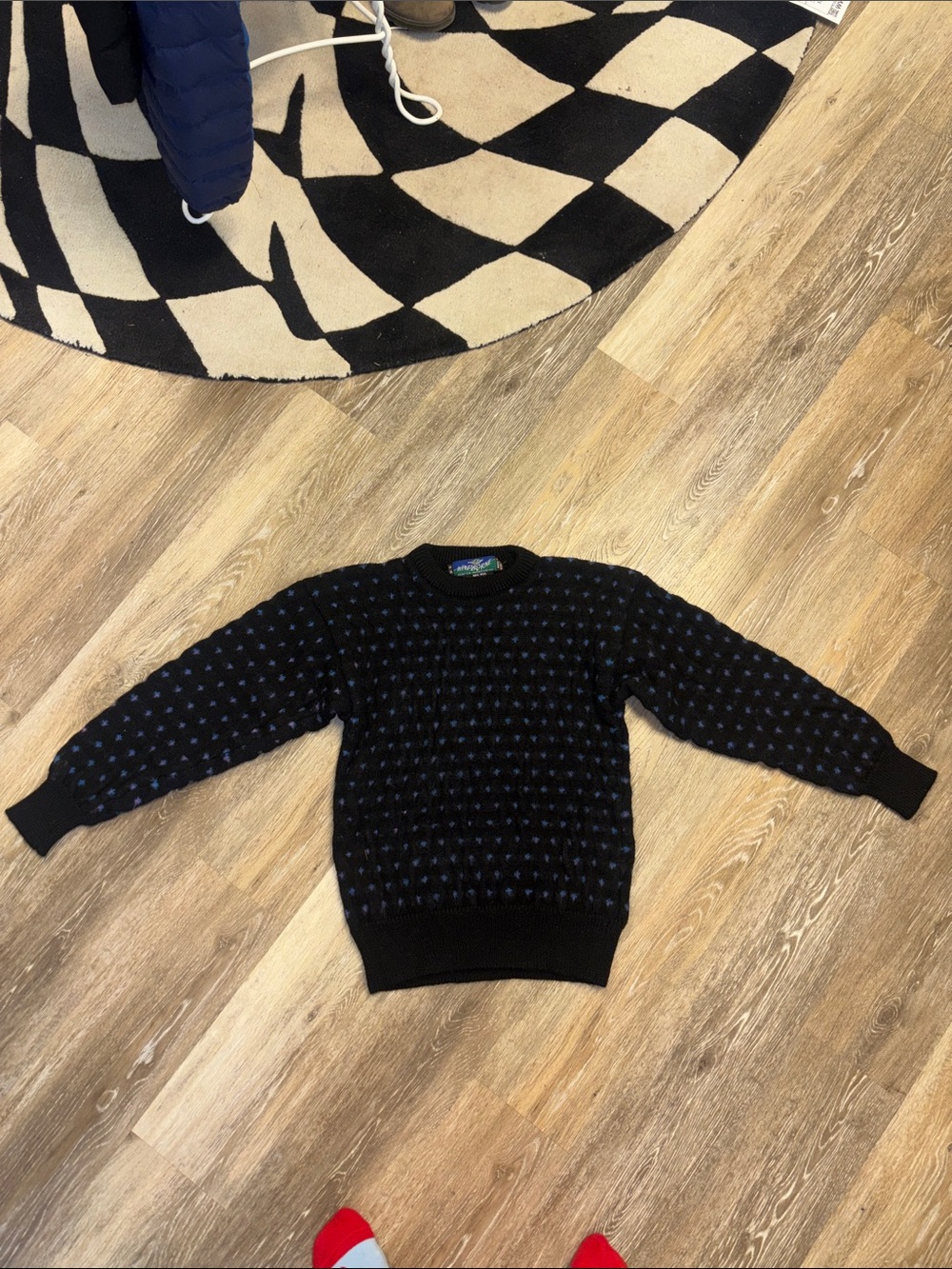 Windborne 100% Wool Sweater Black Crewneck Polkadot sweater 90s Hong Kong Sz Sm
